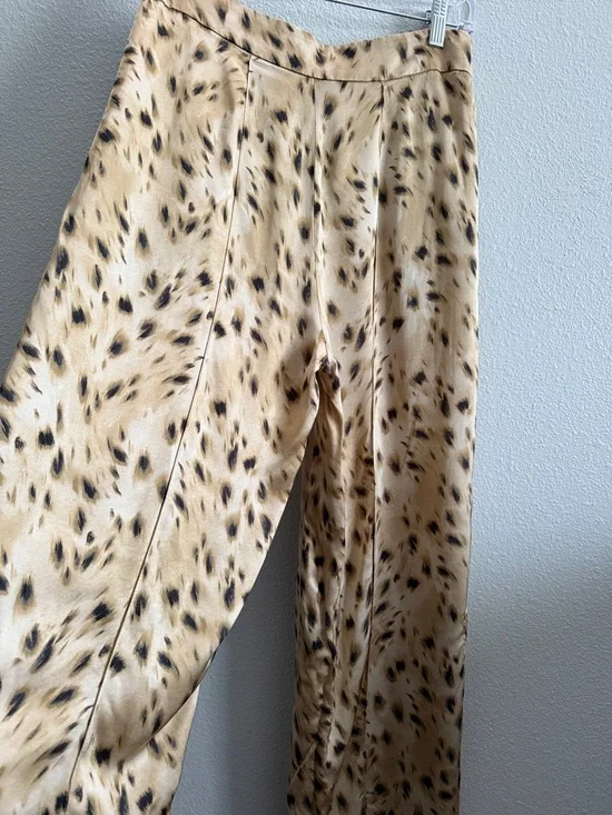 ZARA Satin Animal Print Wide Leg Pants High Waist Slit Hem Size S - Picture 8 of 11